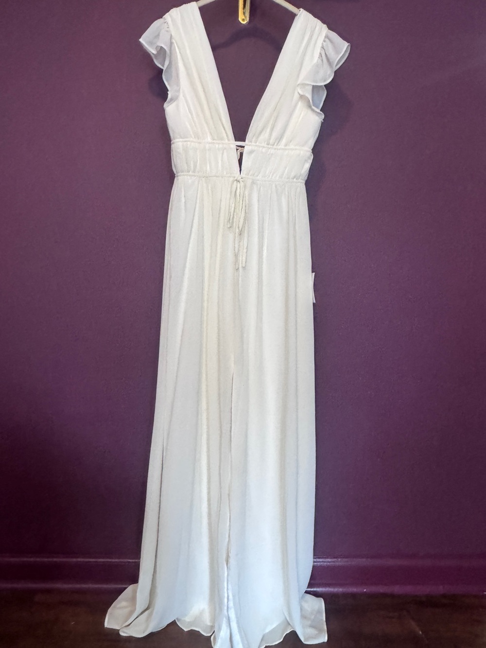 Lulu’s Cream Full Length Chiffon Gown